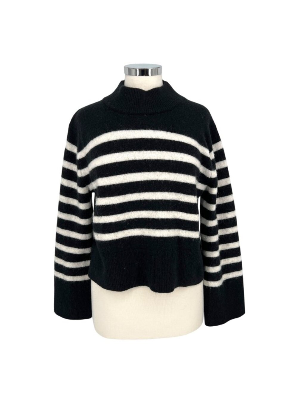 J.Crew Striped Supersoft Sweater Textured Black White Quiet Luxury Size XS